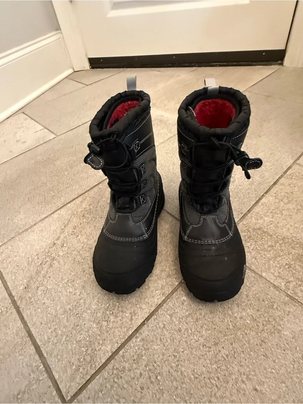 Kids Black Winter Snow Boots with Red Lining